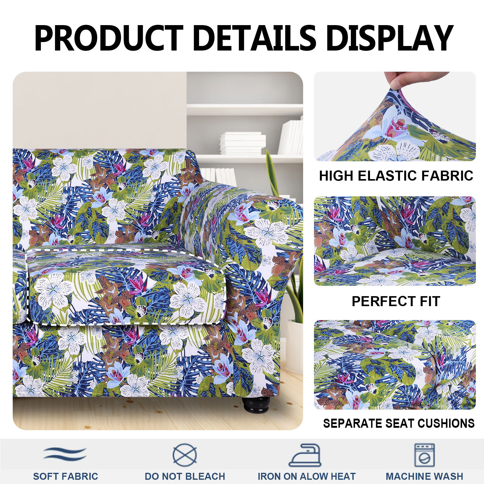 Slipcover-Floral Pattern Printed Sofa Slipcovers-Green