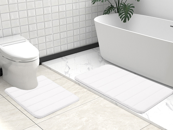 Rugs&Mats-Memory Foam 3 Pieces Bathroom Rug-White