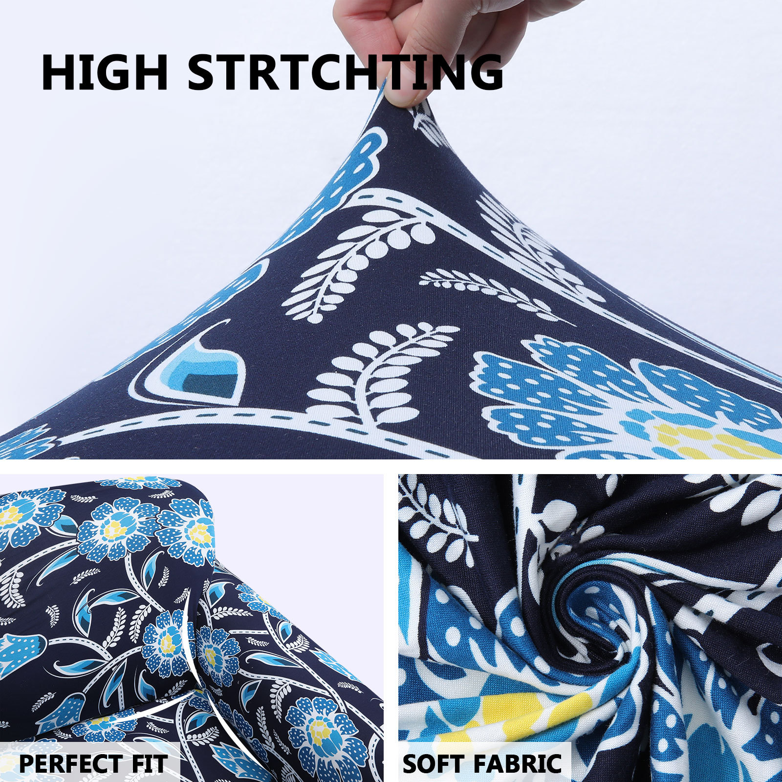 Slipcover-Floral Pattern Printed Sofa Slipcovers-Navy&blue