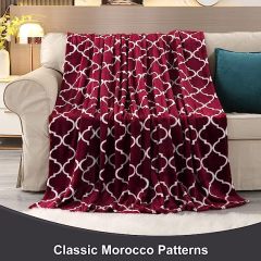 Blanket-Microfiber Lightweight Plush Reversible Throw Blanket-Burgundy and White