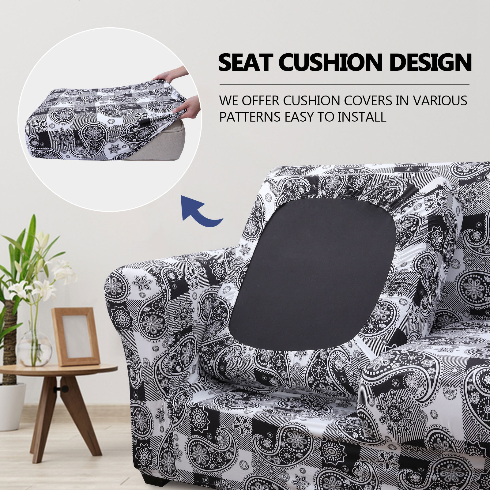 Slipcover-Floral Pattern Printed Sofa Slipcovers-White