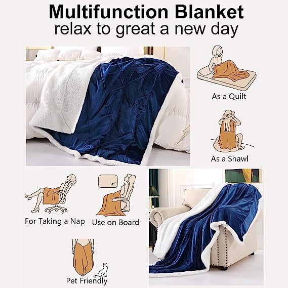 Blanket-Microfiber Lightweight Plush Reversible Throw Blanket-Navy