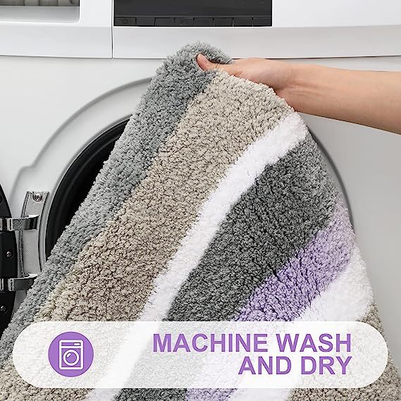 Rugs&Mats-Microfiber Striped Bathroom Rugs-Purple
