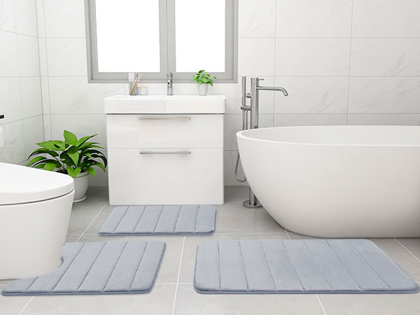 Rugs&Mats-Memory Foam 3 Pieces Bathroom Rug-Grey