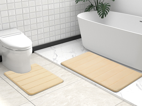 Rugs&Mats-Memory Foam 3 Pieces Bathroom Rug-Beige