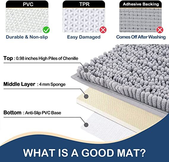 Rugs&Mats-Luxury Chenille Bathroom Rug-Light Grey