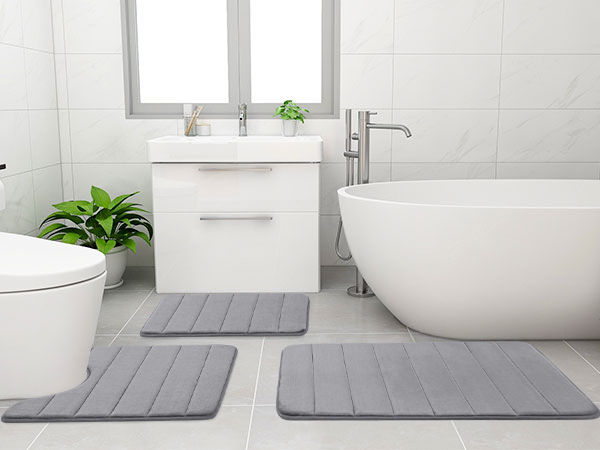Rugs&Mats-Memory Foam 3 Pieces Bathroom Rug-Dark Grey
