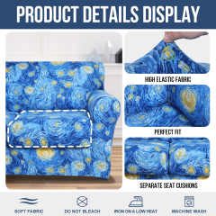 Slipcover-Floral Pattern Printed Sofa Slipcovers-Sky Blue