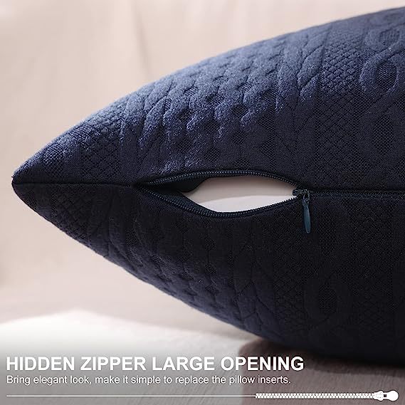 Raised Twisted Rope Pattern Pillow Covers-Navy Blue