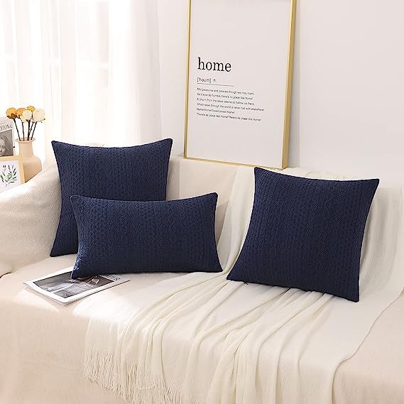 Raised Twisted Rope Pattern Pillow Covers-Navy Blue