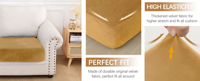 Velvet Stretch Couch Cushion Covers-Camel