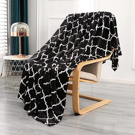 Blanket-Microfiber Lightweight Plush Reversible Throw Blanket-Black and White