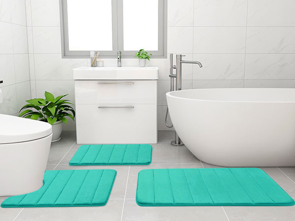 Rugs&Mats-Memory Foam 3 Pieces Bathroom Rug-Peacock Green