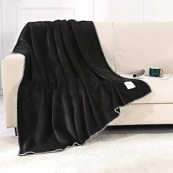 Blanket-Microfiber Lightweight Plush Reversible Throw Blanket-Black waffle