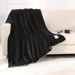 Blanket-Microfiber Lightweight Plush Reversible Throw Blanket-Black waffle