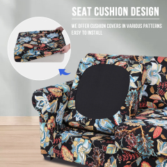 Slipcover-Floral Pattern Printed Sofa Slipcovers-Black