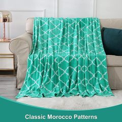Blanket-Microfiber Lightweight Plush Reversible Throw Blanket-Aqua Green and White