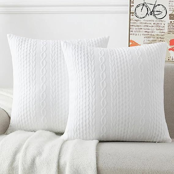 Raised Twisted Rope Pattern Pillow Covers-White