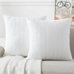 Raised Twisted Rope Pattern Pillow Covers-White
