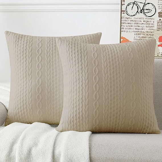 Raised Twisted Rope Pattern Pillow Covers-Light Tan