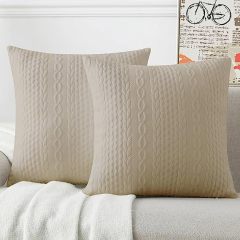 Raised Twisted Rope Pattern Pillow Covers-Light Tan
