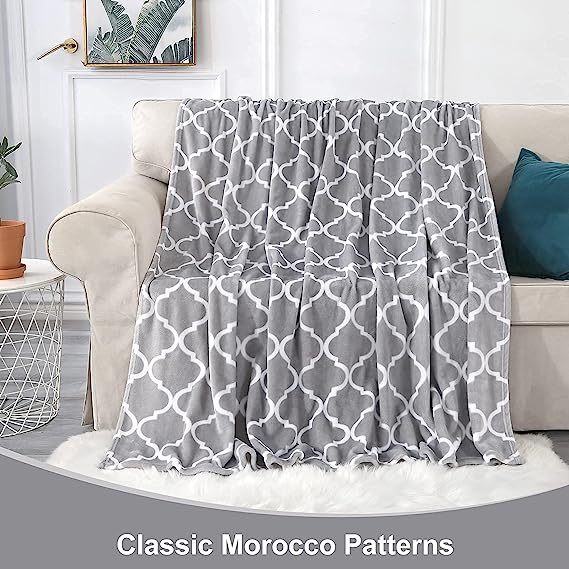 Blanket-Microfiber Lightweight Plush Reversible Throw Blanket-Grey and White