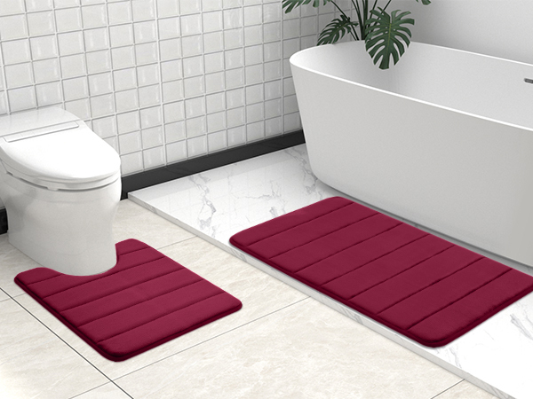 Rugs&Mats-Memory Foam 3 Pieces Bathroom Rug-Wine Red