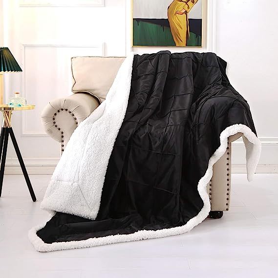 Blanket-Microfiber Lightweight Plush Reversible Throw Blanket-Black