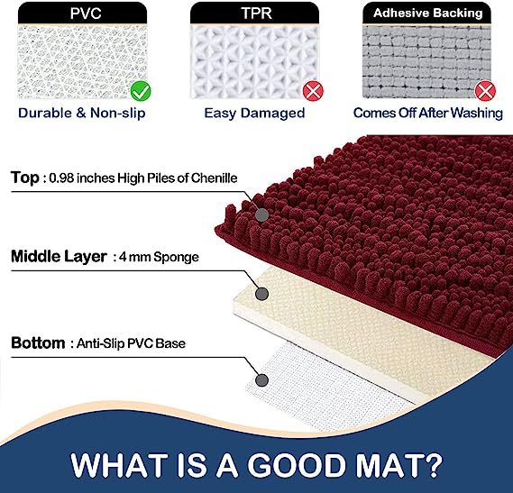 Rugs&Mats-Luxury Chenille Bathroom Rug-Burgundy