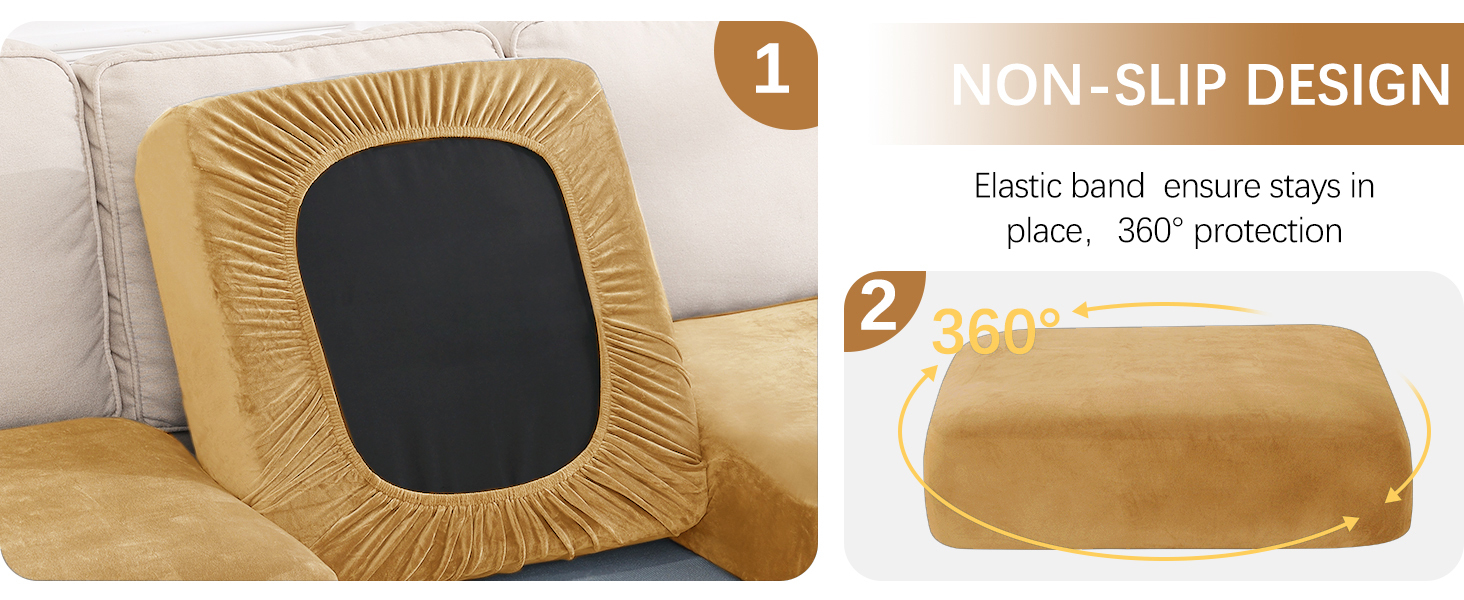 Velvet Stretch Couch Cushion Covers-Camel