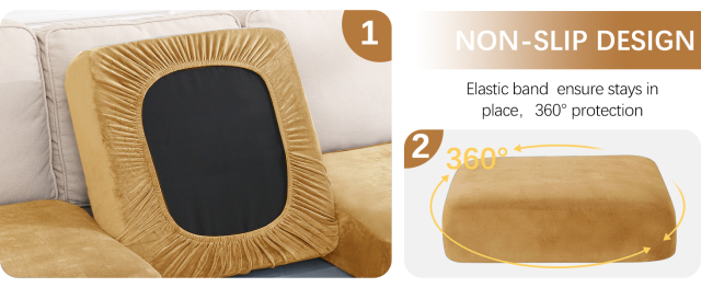 Velvet Stretch Couch Cushion Covers-Camel