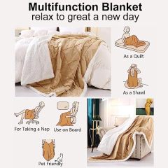 Blanket-Microfiber Lightweight Plush Reversible Throw Blanket-Beige