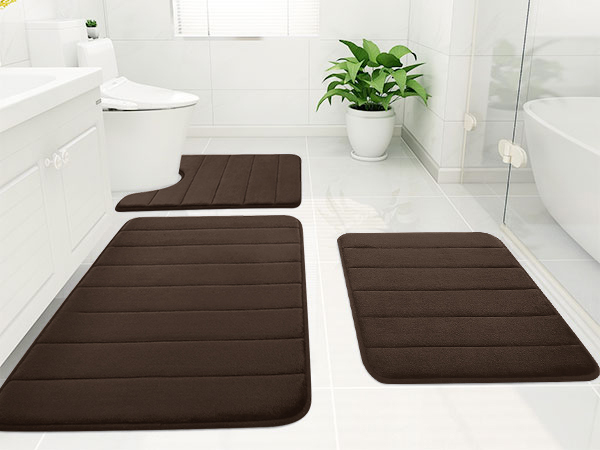 Rugs&Mats-Memory Foam 3 Pieces Bathroom Rug-Coffee