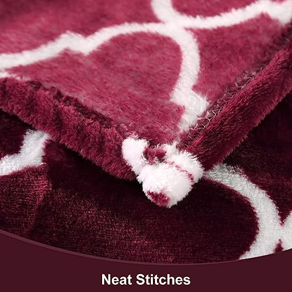Blanket-Microfiber Lightweight Plush Reversible Throw Blanket-Burgundy and White