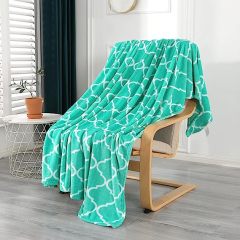 Blanket-Microfiber Lightweight Plush Reversible Throw Blanket-Aqua Green and White