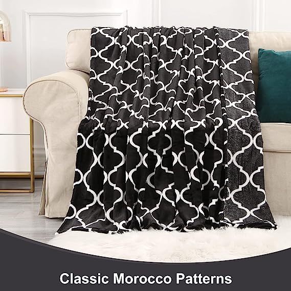 Blanket-Microfiber Lightweight Plush Reversible Throw Blanket-Black and White