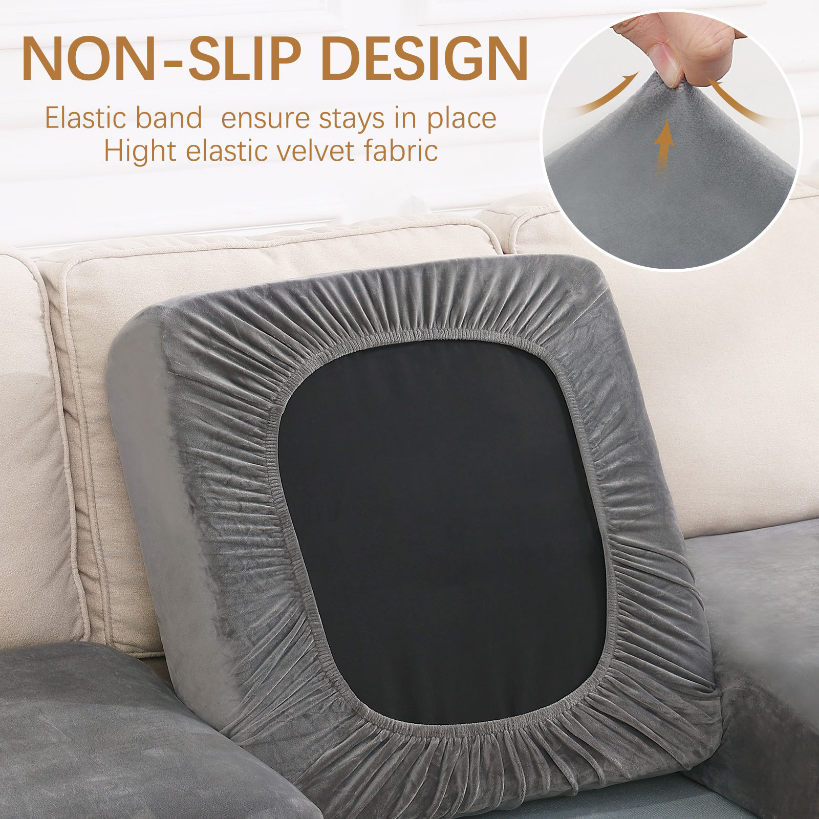 Velvet Stretch Couch Cushion Covers-Grey