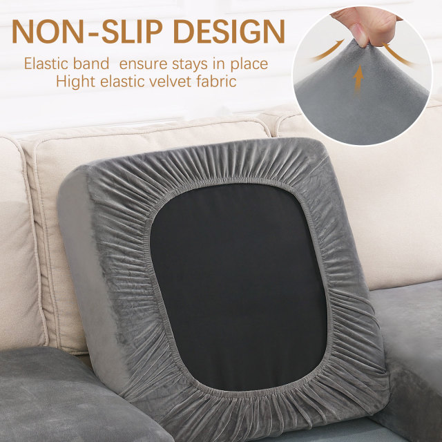 Velvet Stretch Couch Cushion Covers-Grey