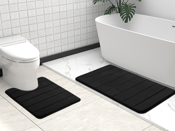 Rugs&Mats-Memory Foam 3 Pieces Bathroom Rug-Black