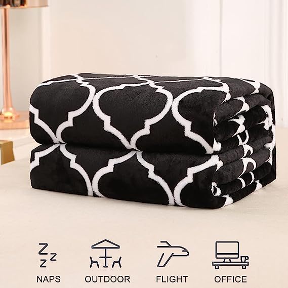 Blanket-Microfiber Lightweight Plush Reversible Throw Blanket-Black and White