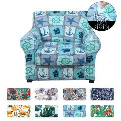 Slipcover-Floral Pattern Printed Sofa Slipcovers-Light Blue