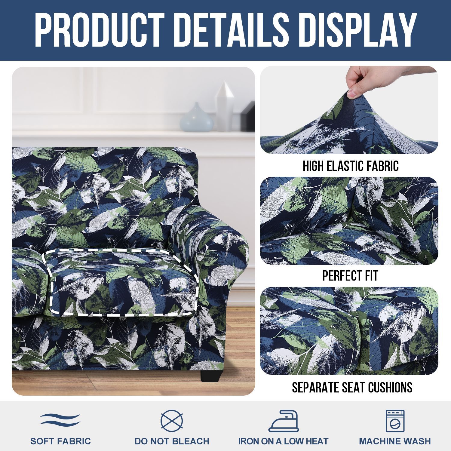 Slipcover-Floral Pattern Printed Sofa Slipcovers-Gray Green