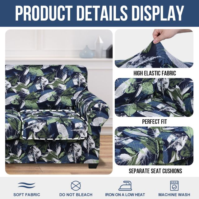 Slipcover-Floral Pattern Printed Sofa Slipcovers-Gray Green