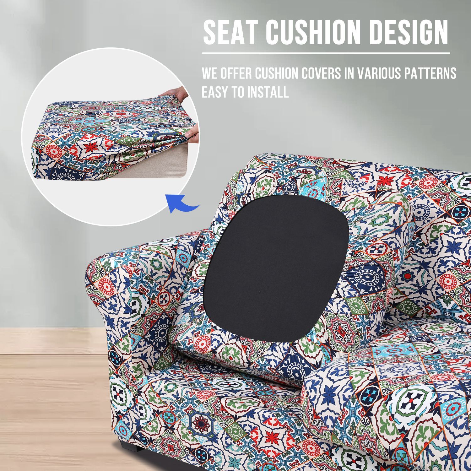 Slipcover-Floral Pattern Printed Sofa Slipcovers-Light Beige