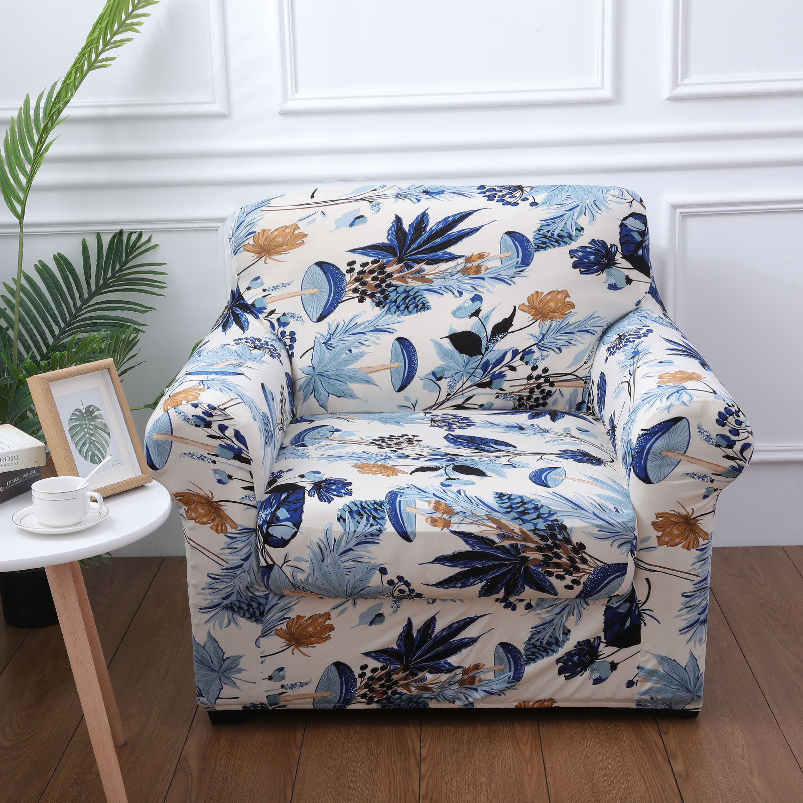 Slipcover-Floral Pattern Printed Sofa Slipcovers-Beige&blue