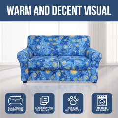 Slipcover-Floral Pattern Printed Sofa Slipcovers-Sky Blue