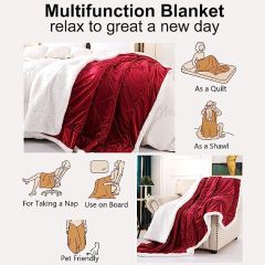 Blanket-Microfiber Lightweight Plush Reversible Throw Blanket-Burgundy