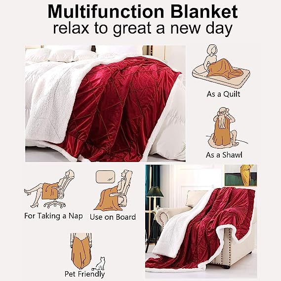 Blanket-Microfiber Lightweight Plush Reversible Throw Blanket-Burgundy