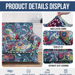Slipcover-Floral Pattern Printed Sofa Slipcovers-Blue Green