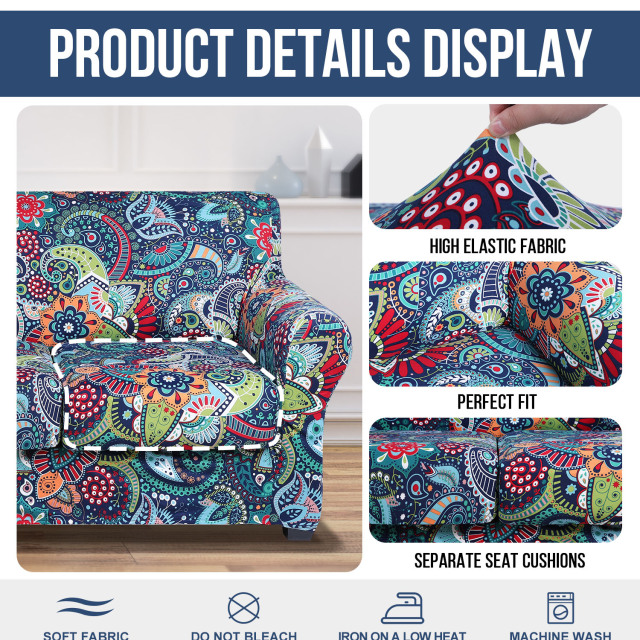 Slipcover-Floral Pattern Printed Sofa Slipcovers-Blue Green